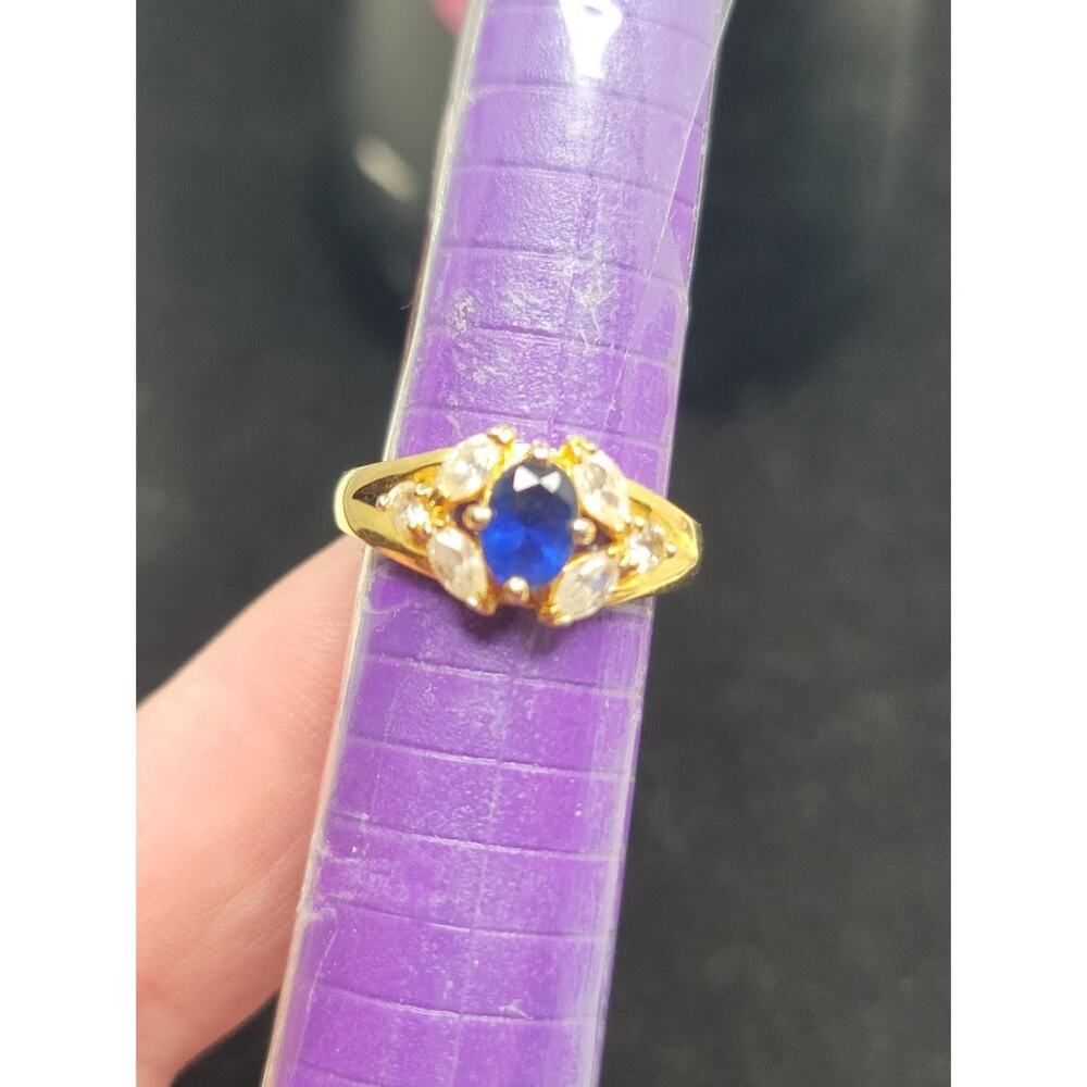 Vintage PD Premier Designs Blue Sapphire Glass Ring Size 7.5 Retro Glam Jewelry - Picture 4 of 8